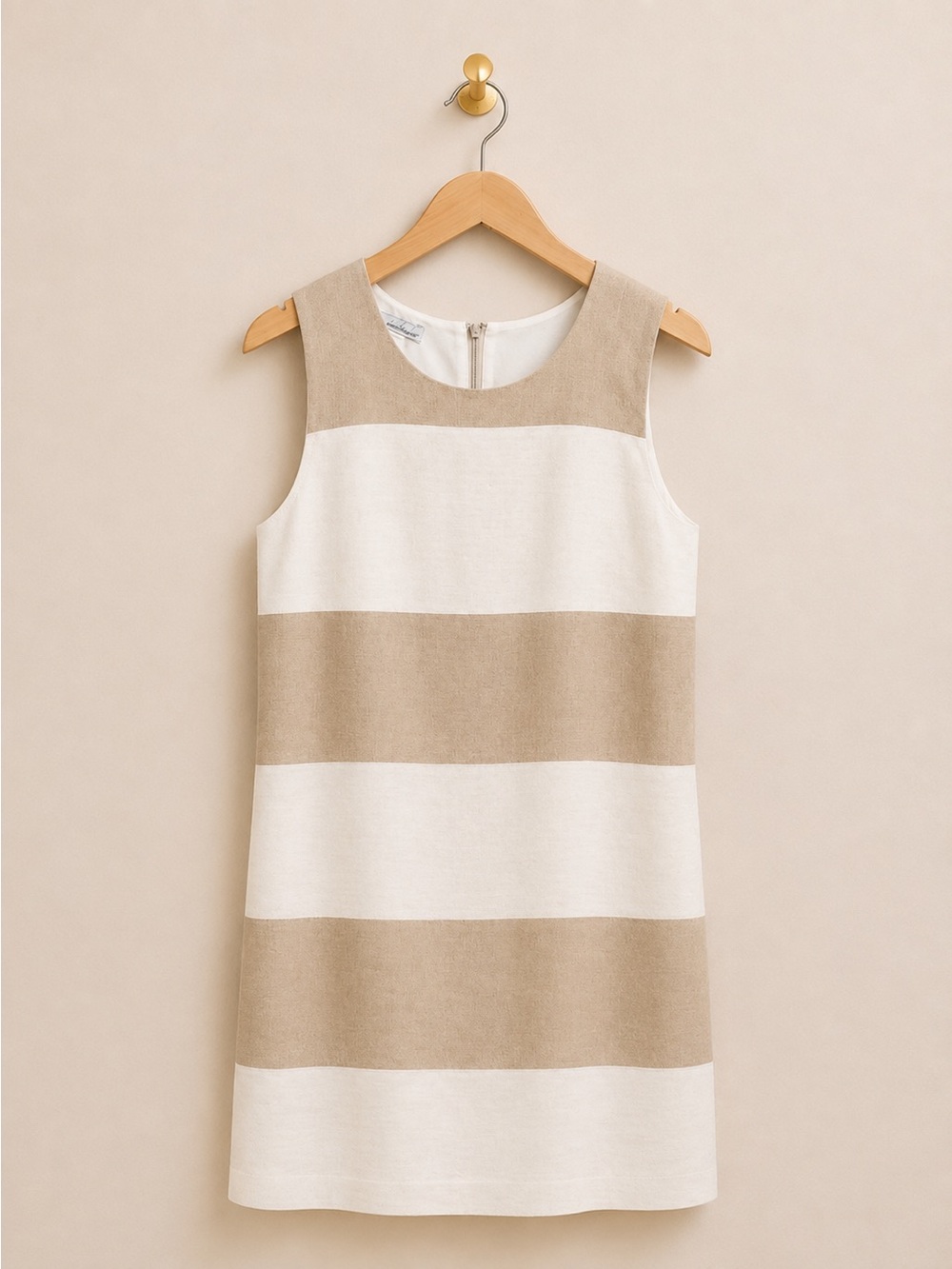 Bean Signature Beige & White Striped Shift Dress Women’s US 4 Sleeveless - Picture 1 of 4